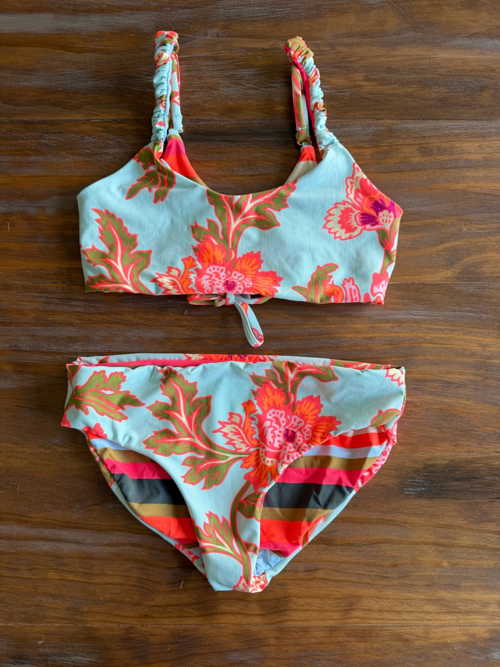 Maaji Girls Floral Bikini in Aqua, Coral and Pink